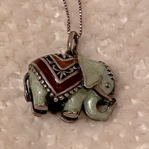 Silver & enamel & inlayed elephant necklace